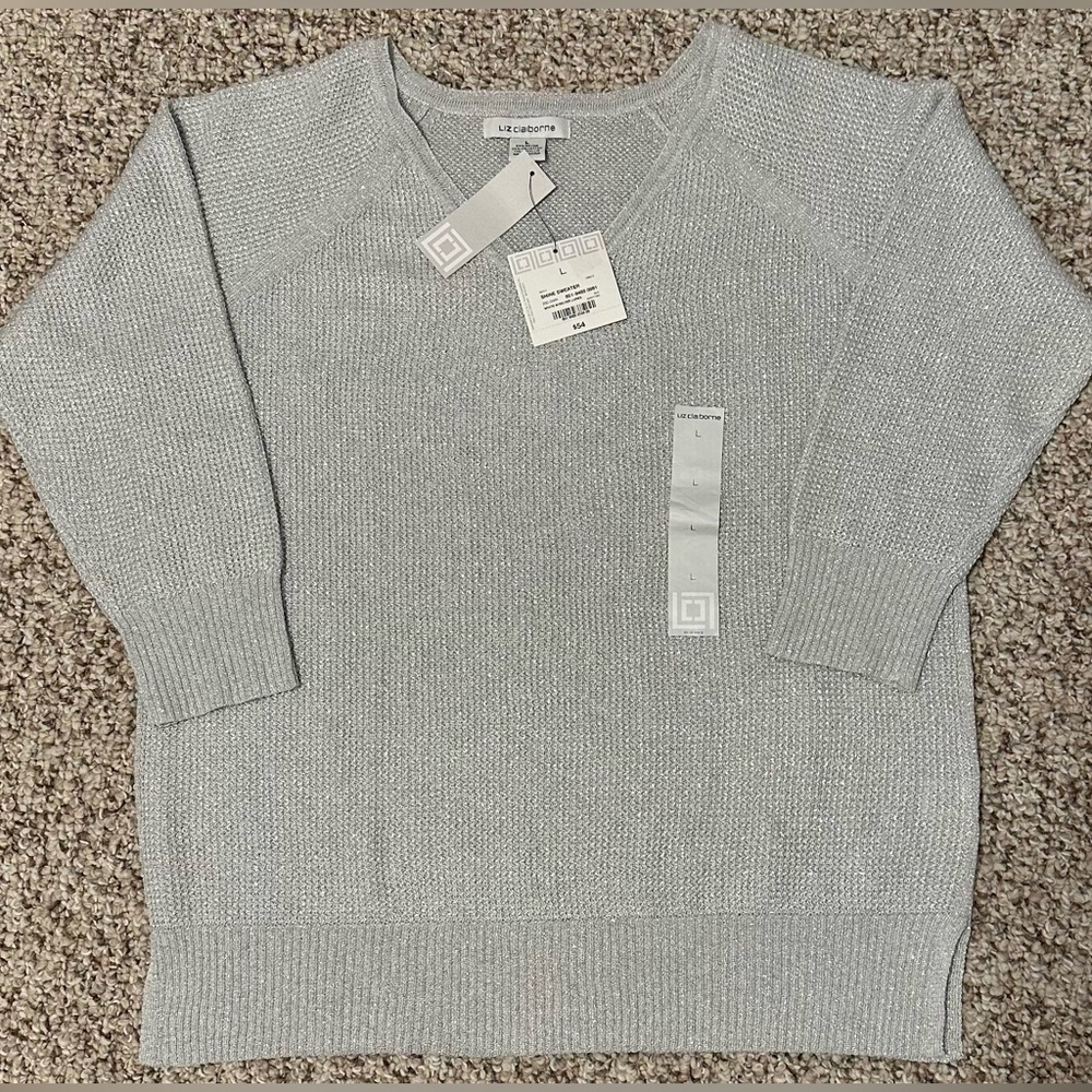 Liz Claiborne 3/4 Silver Sparkle Sweater